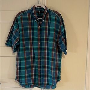 Ralph Lauren Men's Blue Blake Plaid Short Sleeve Shirt 100% cotton Size Large